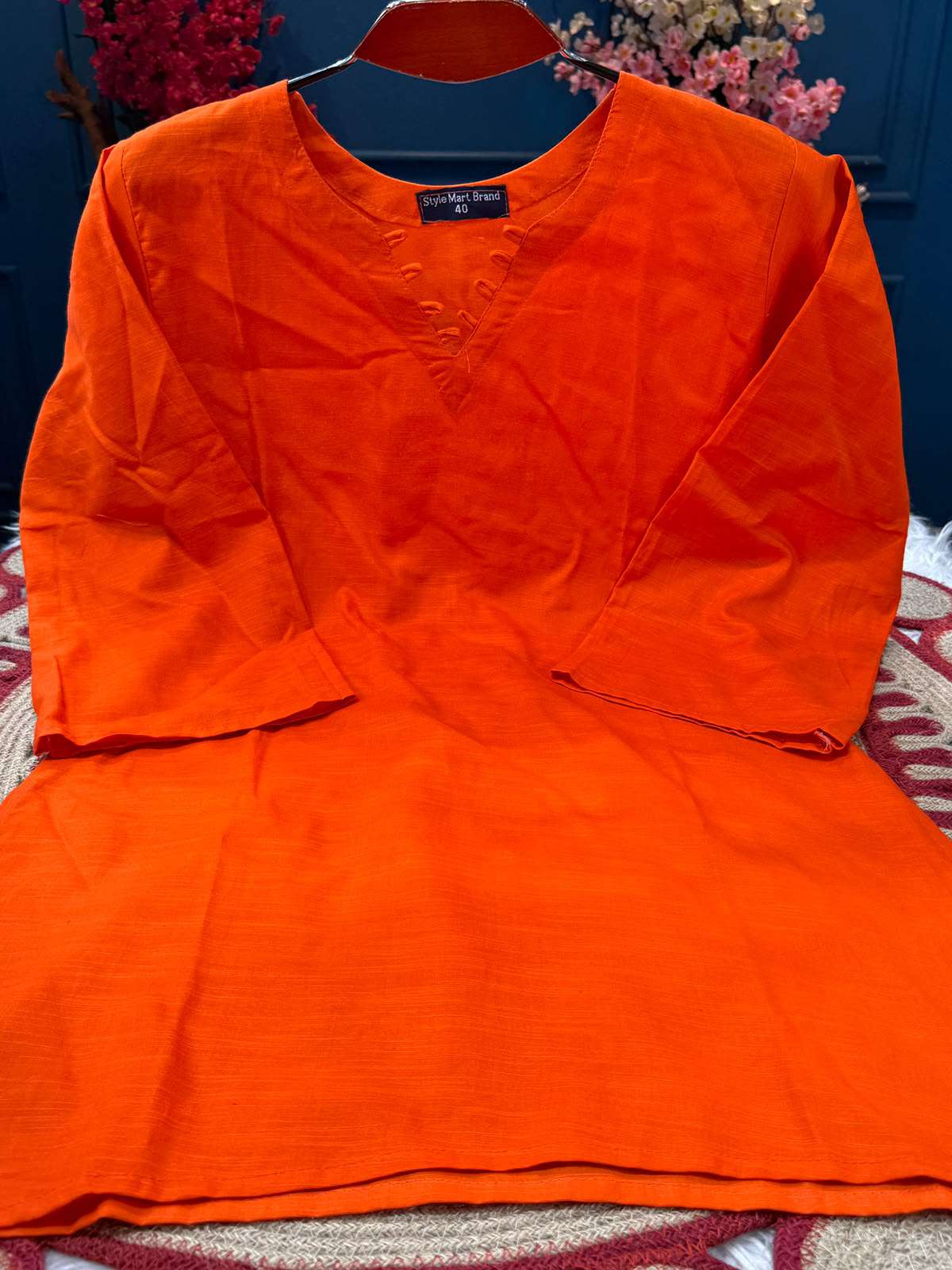 Short Pattern Orange Stunning Cotton Kurti - 450