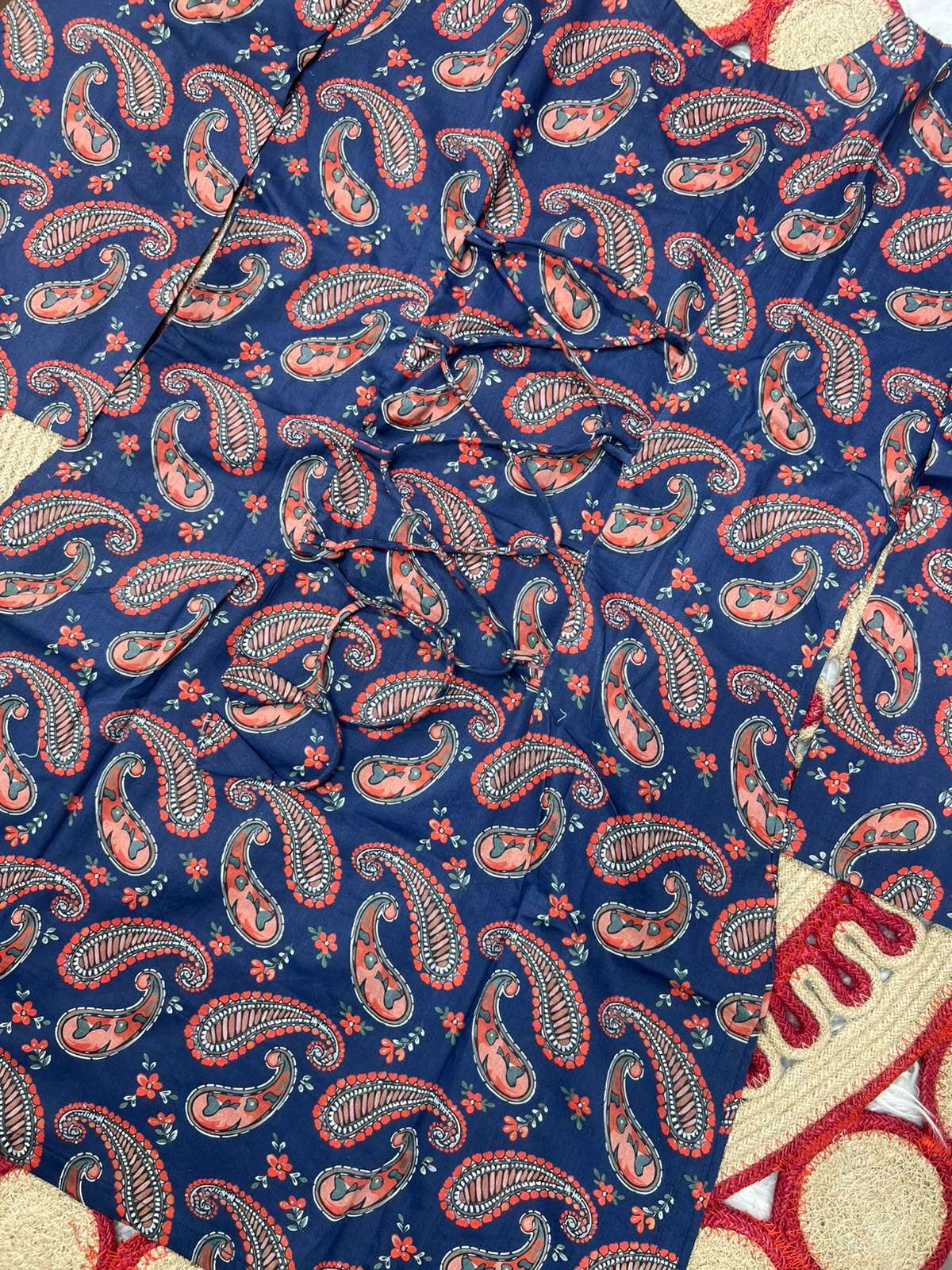 Long Two Piece Blue Sindhi Printed Kurti - 850