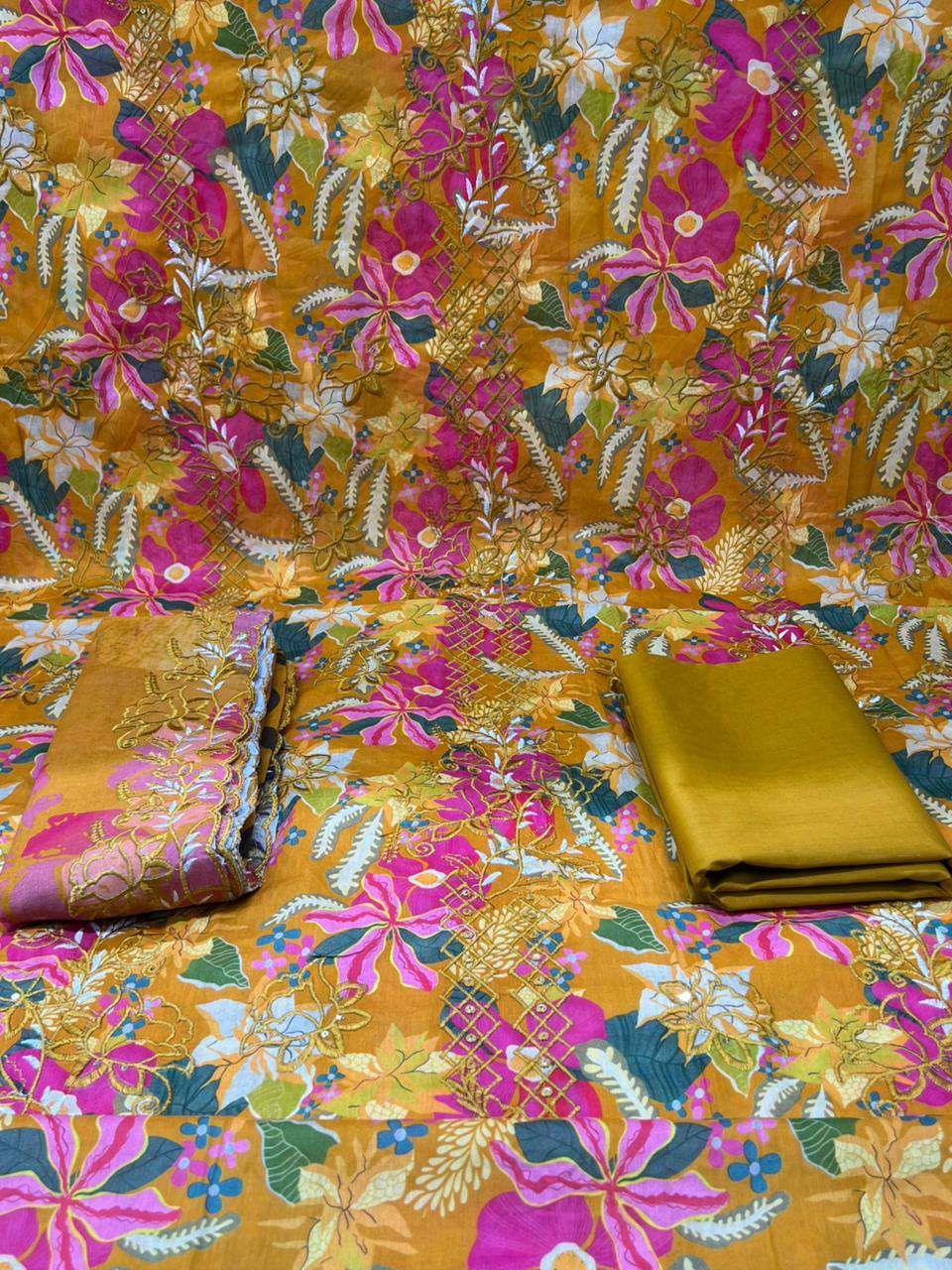 Inspired Pakistani Printed Unstitched Cotton Collection - 1700 Orange