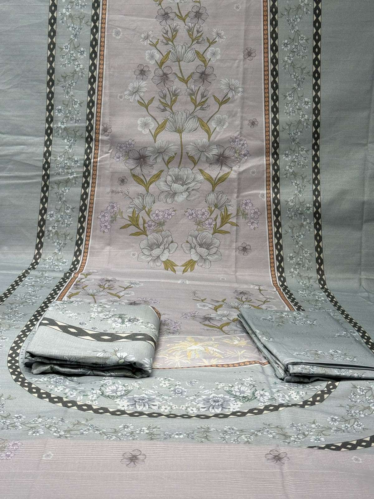 Fashionable Ash Mint Unstitched Set - 1250