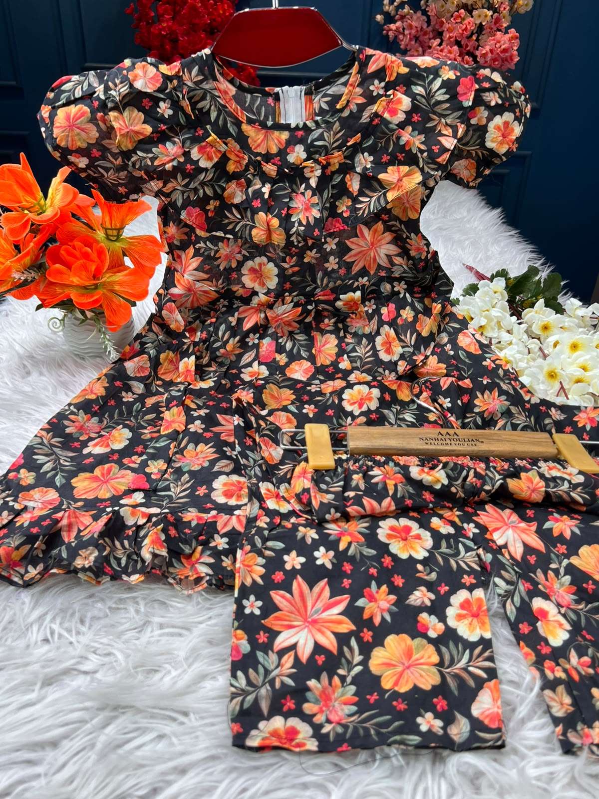 Black Casual Floral Baby Suit