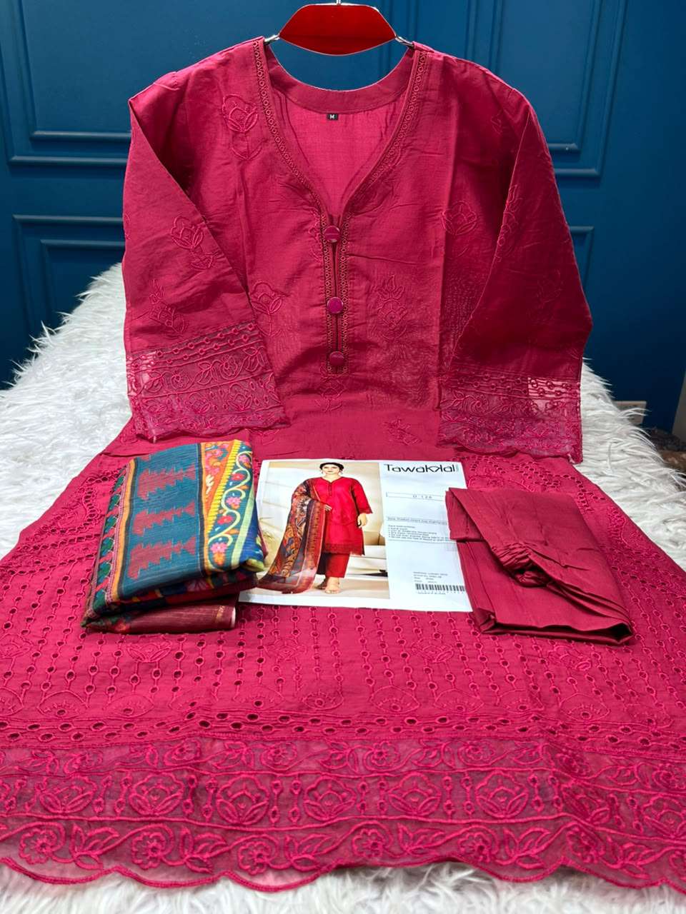 Red Tawakkal Cotton Stitched Dress - 1600