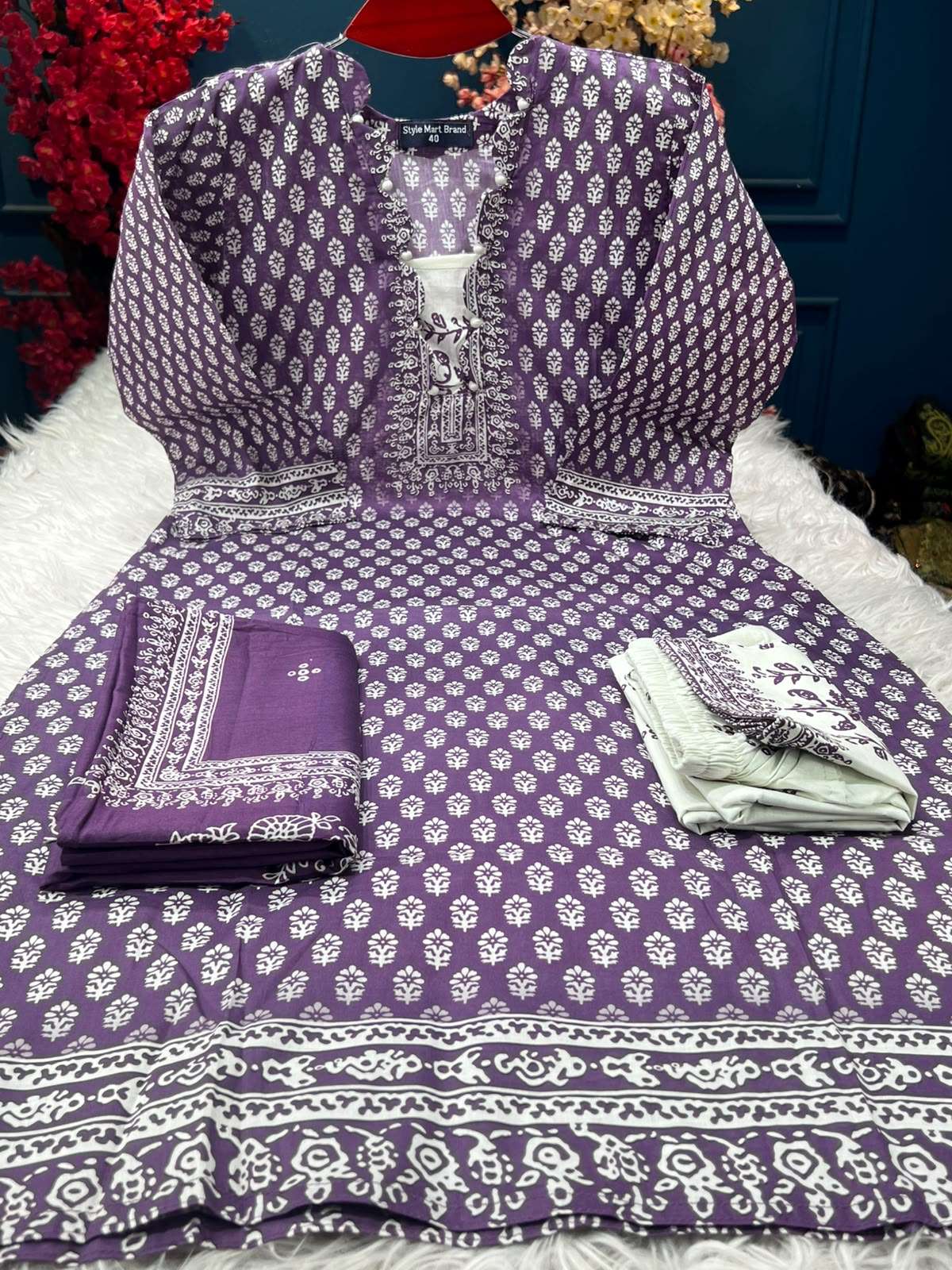 Bin Hamid Step Cotton Stitched Purple Dress - 1150