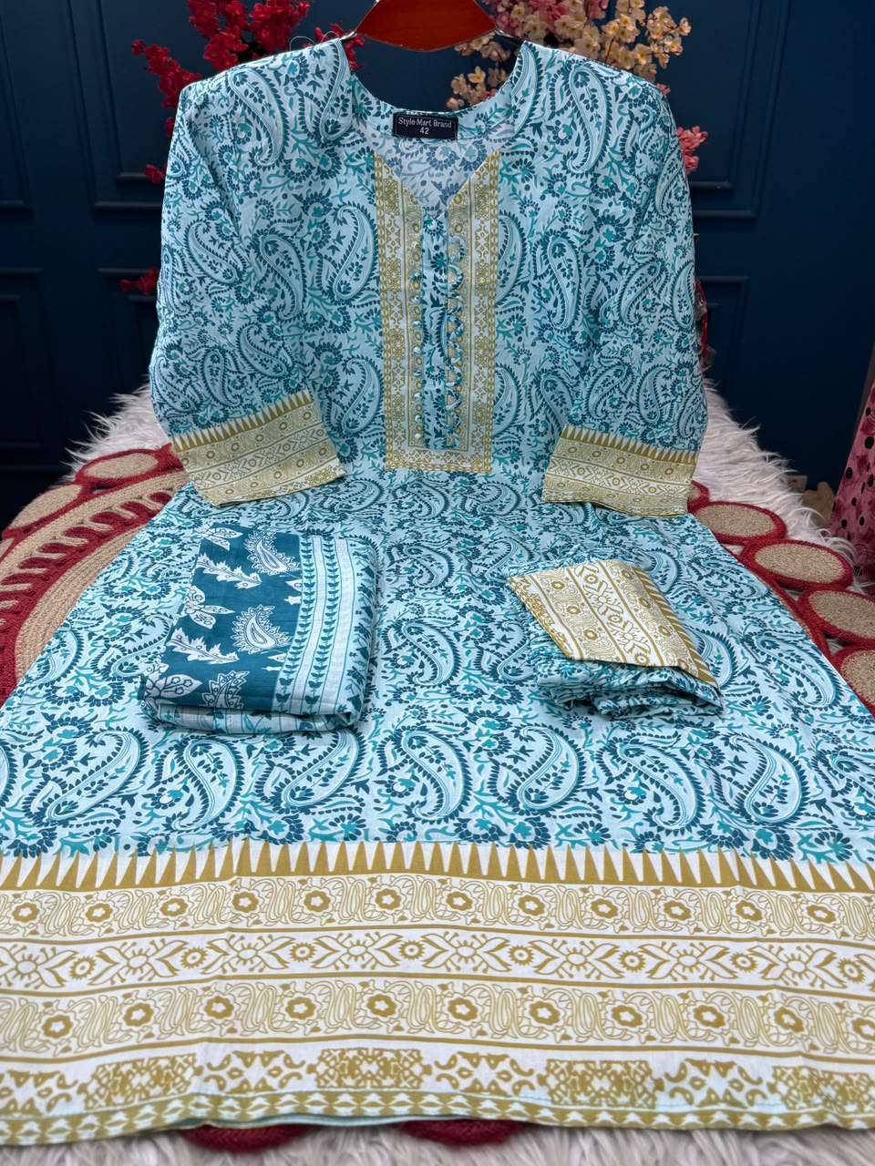 Sea Blue Printed Stitched - 1150