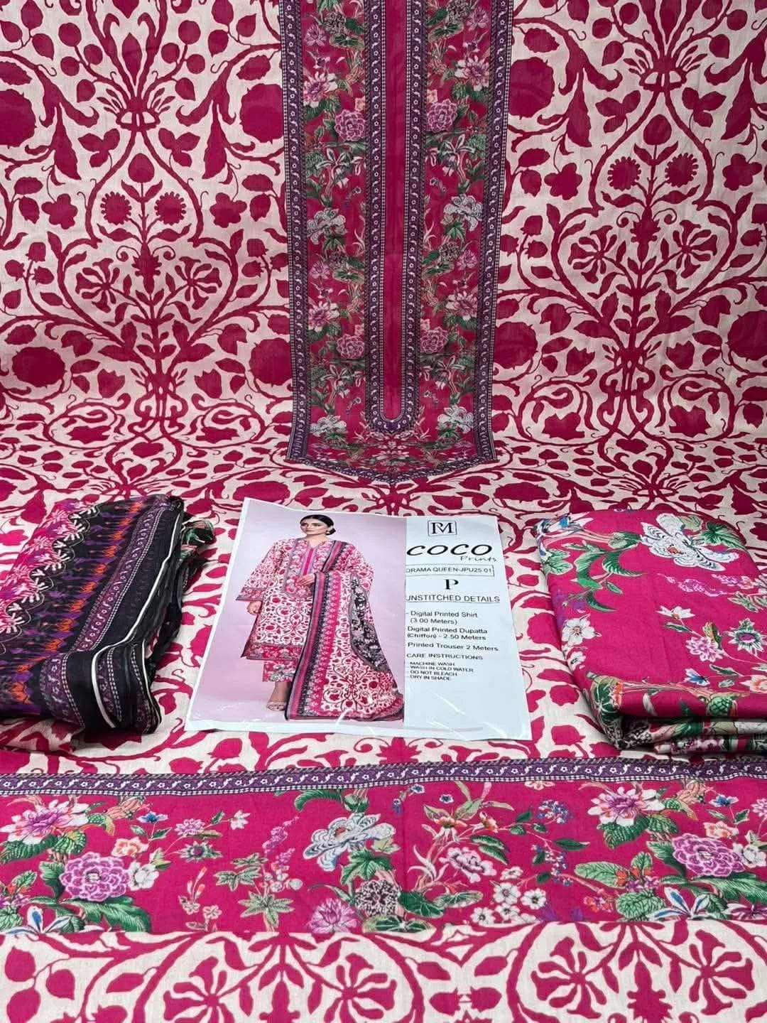 Special Pakistani Inspired COCO Unstitched EID Cotton Collection - 1150 maroon