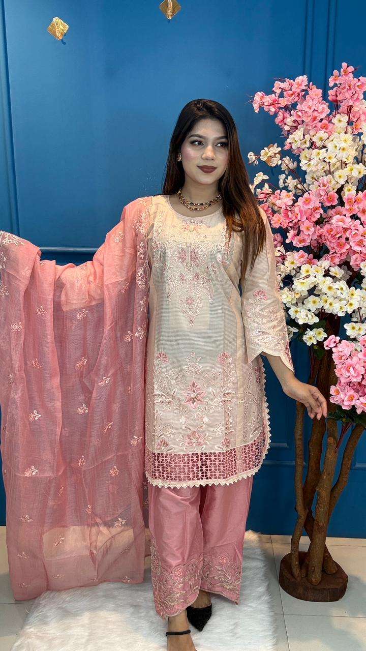 Fashionable Creamy Pink Salwar Kamiz - 2200