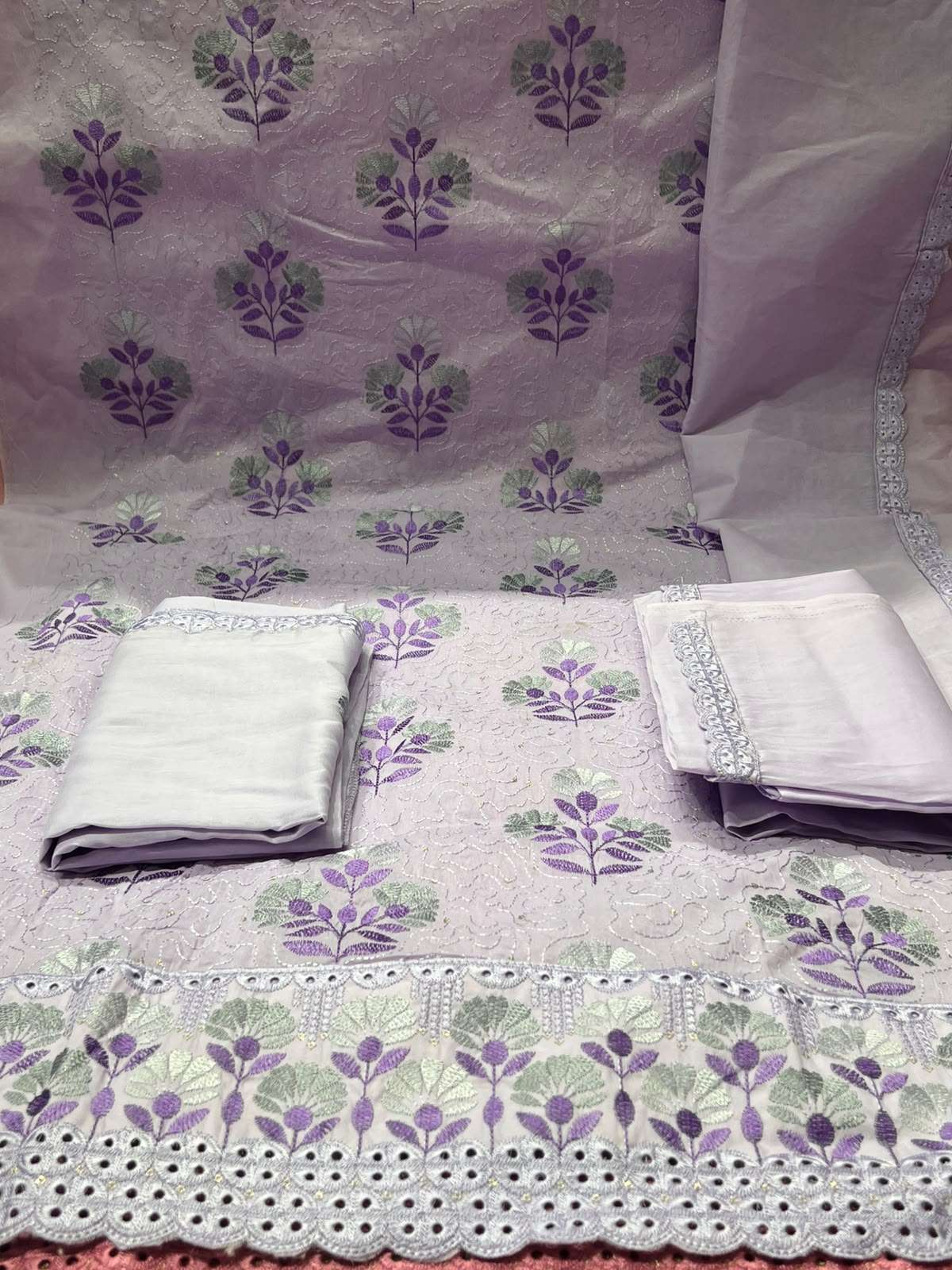 Women Ethnic Lavender Unstitched Set - 1600