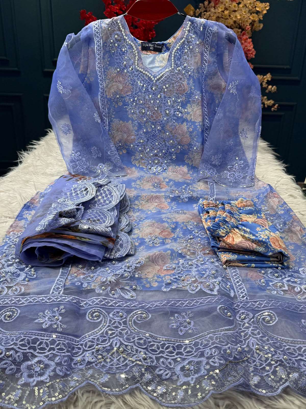 Pastel Purple Inner Printed Stitched Dress - 1750