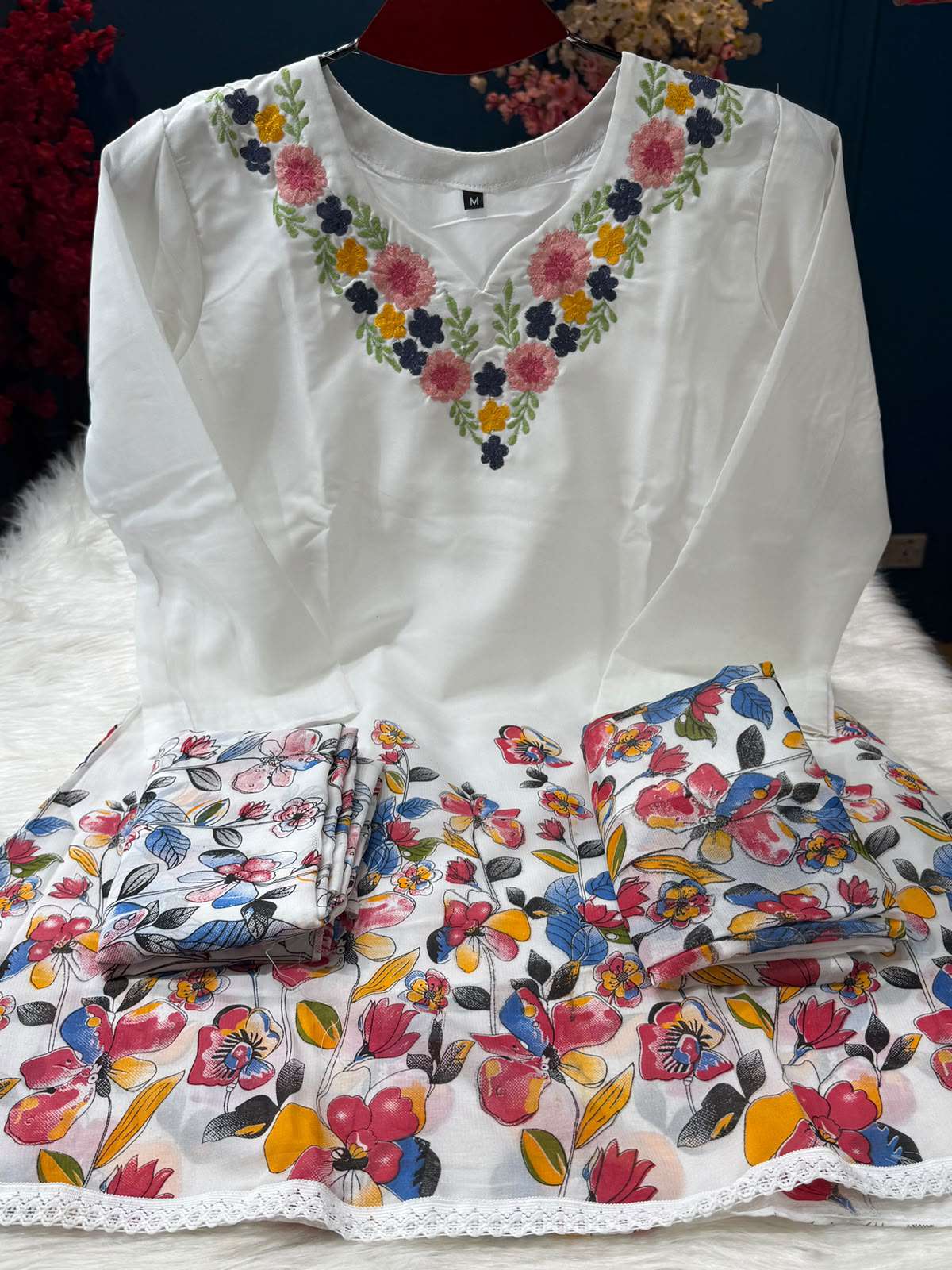 White Soft Georgette Stitched Dress - 1150