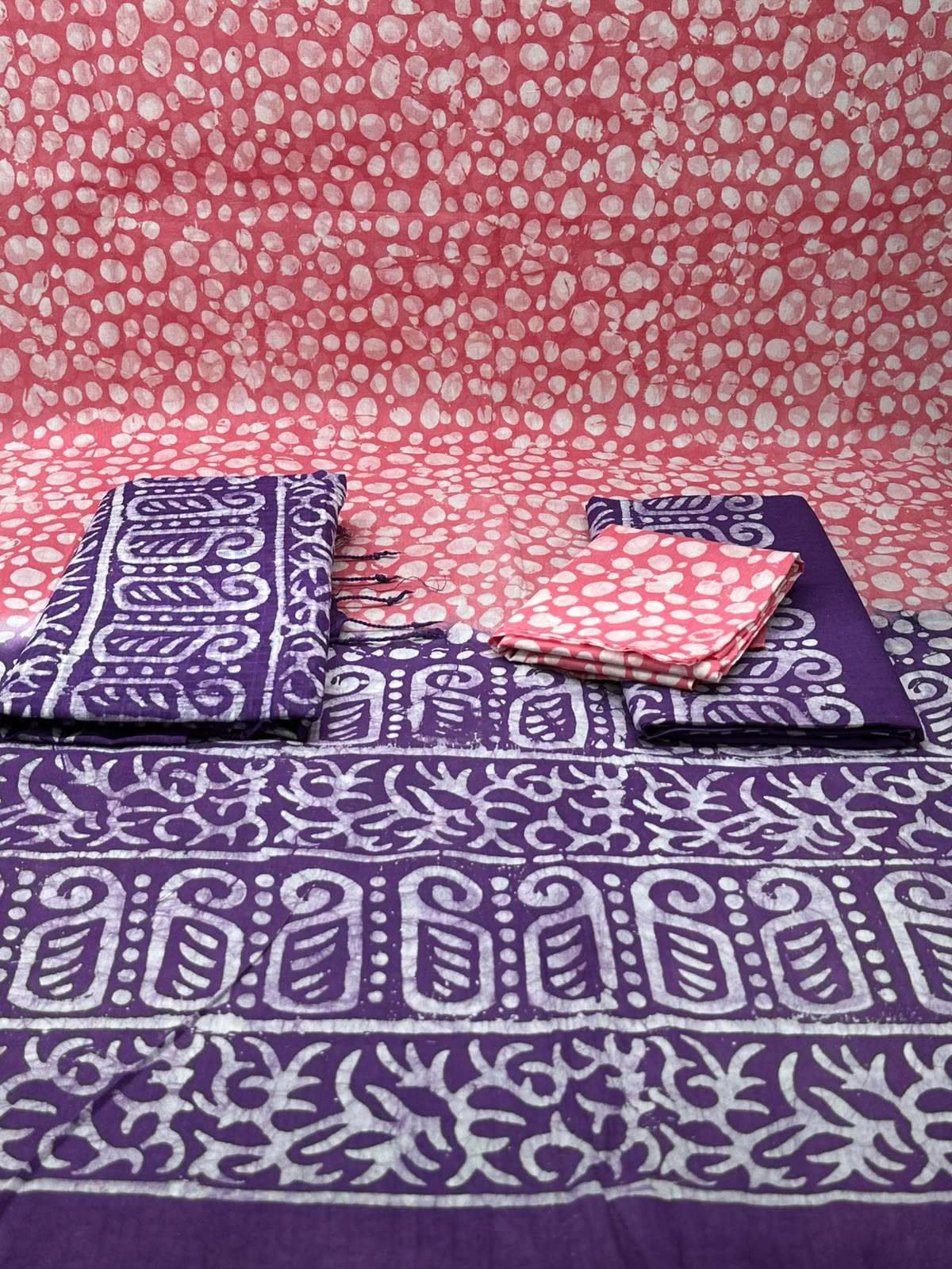 Natural Batik Purple Pink Unstitched Dress - 1200