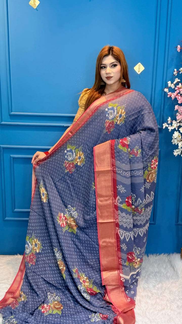 Snigdha Soft Moslin Ash Blue Saree