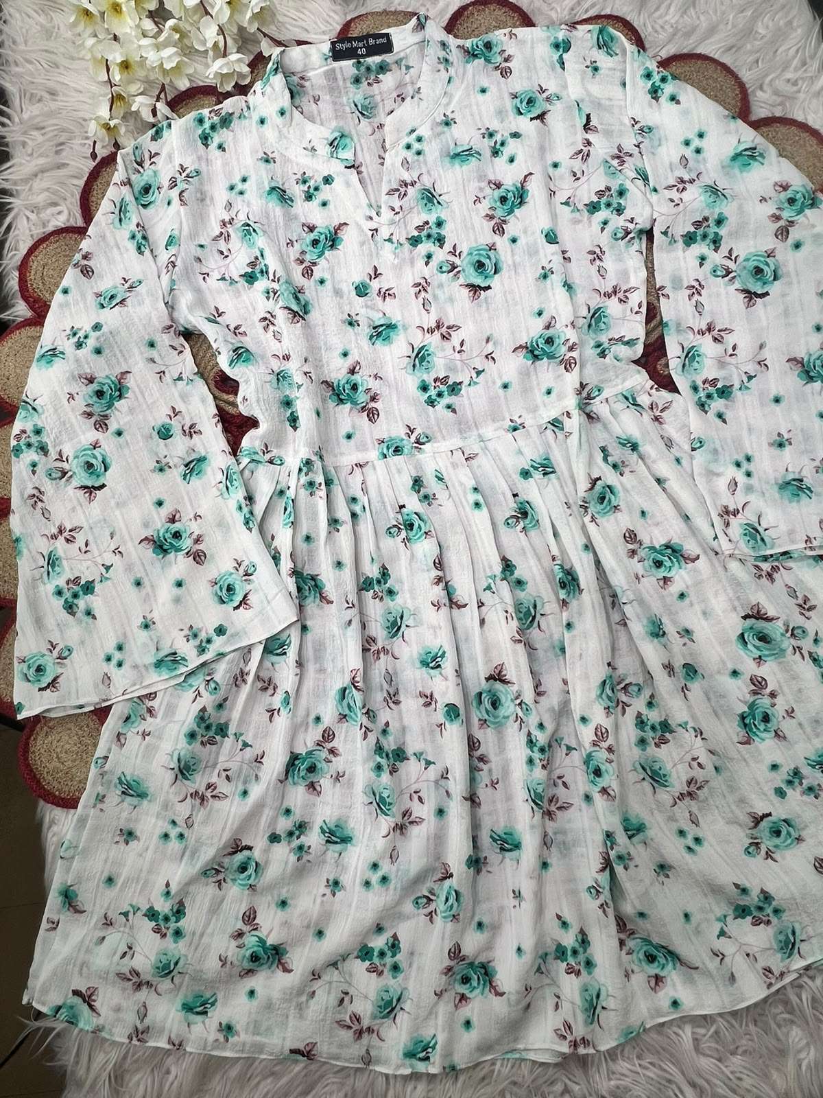 Soft China Georgette Long Pattern Teal Green Kurti - 750