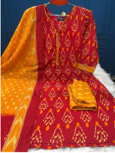 New Viral Premium Quality IKKAT JOYPURI Stitched Cotton Collection - 1050 Maroon