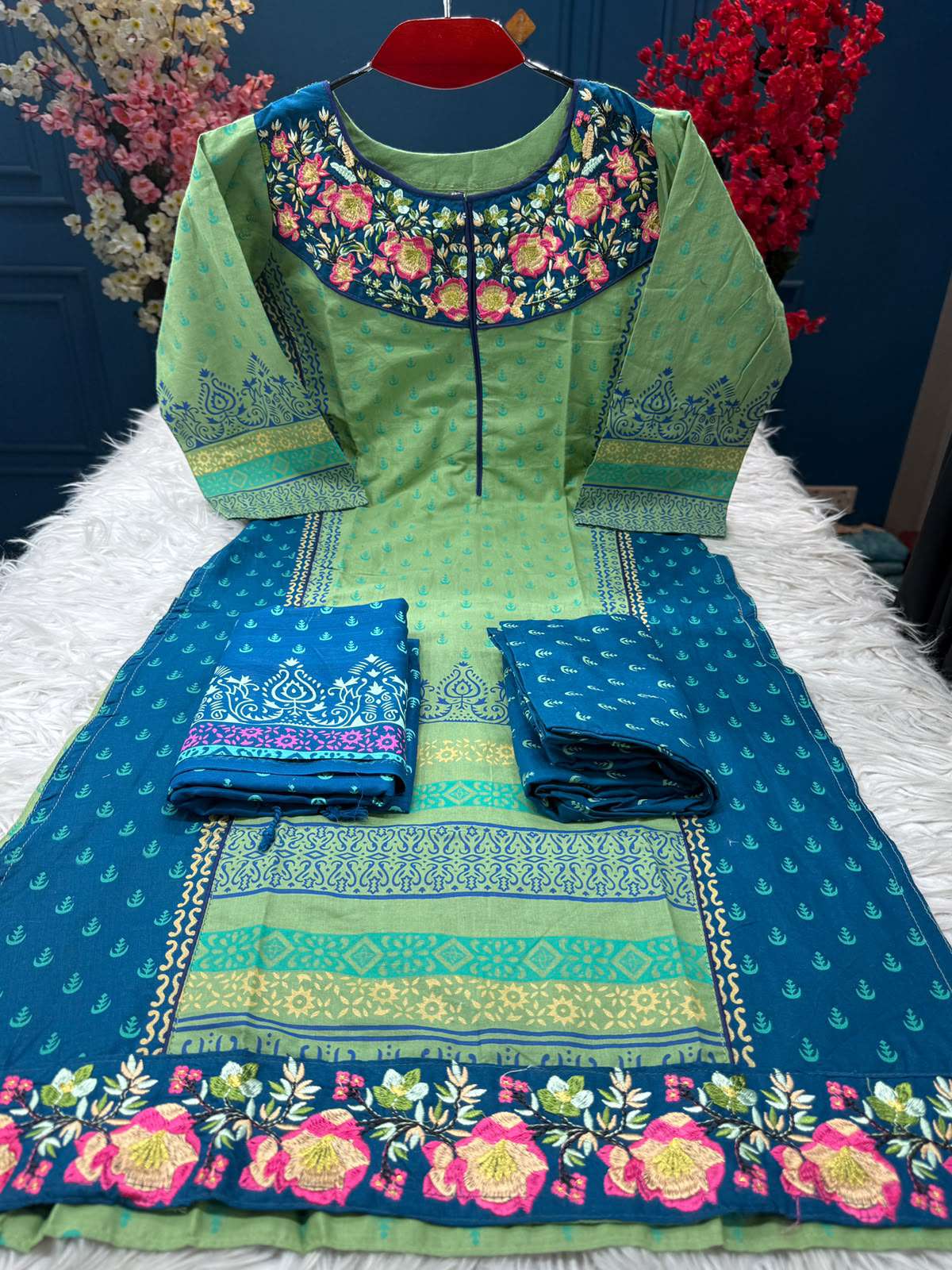 Urban Festive Blue Mixed Mint Dress - 1200