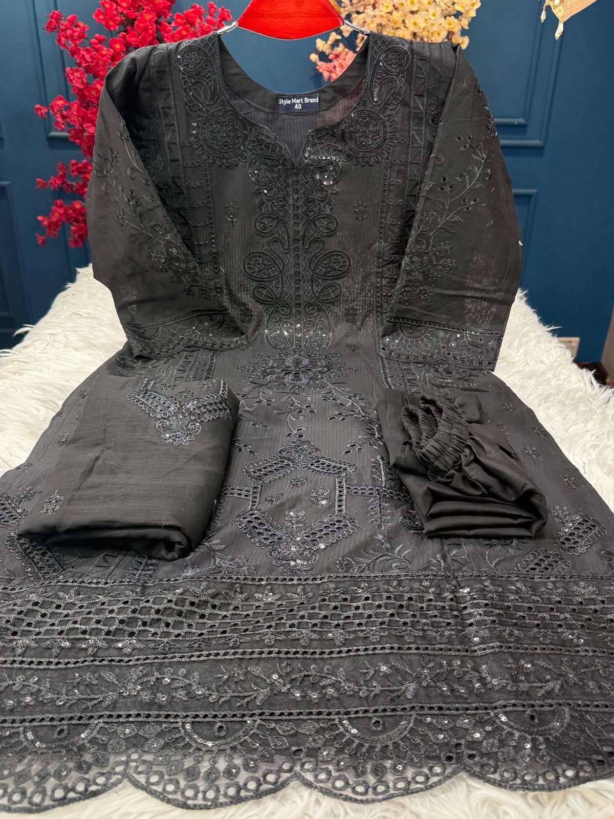 Black Contrast Stitched Party Dress - 1650