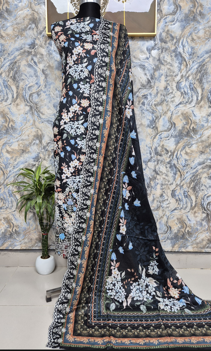 Inspired Pakistani Carizma Naranji Printed Unstitched Cotton Collection - 1650 Black