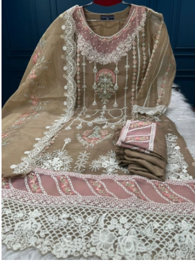 New Arraivals Pakistani Cetalogue Pure Organza Stitched Collection - 2100 Brawn