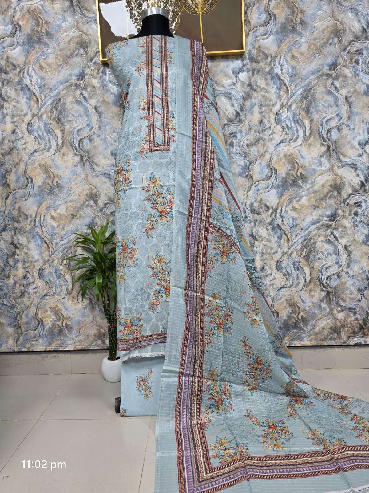 Rivaa Modern Unstitched Cotton Suit Powder Blue - 1550