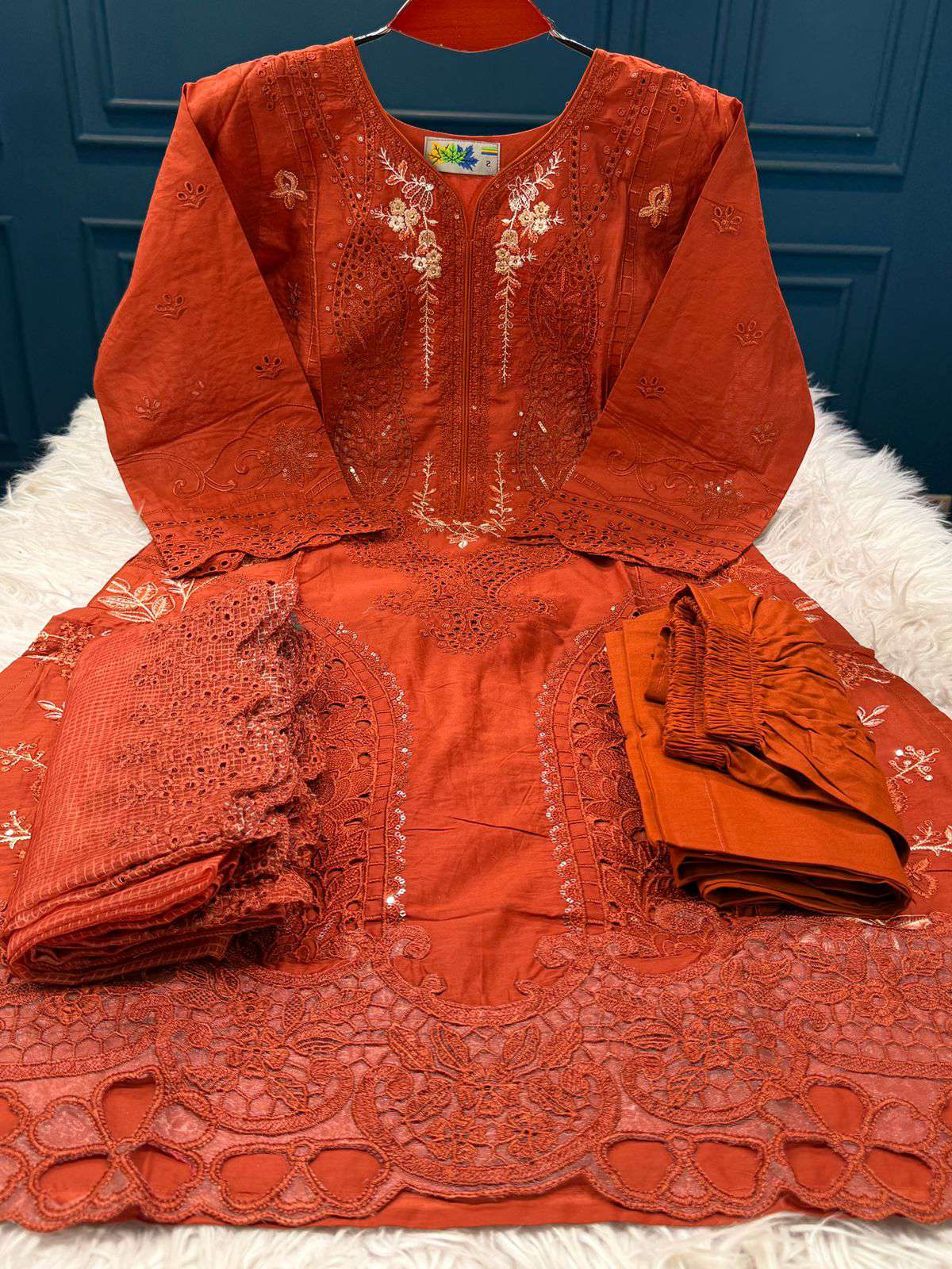 Heavy Worked Orange Boutiques Psrty Wear - 2000