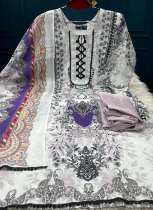 Premium Quality Luxury Lawn Stitched Collection - White Colour 1100