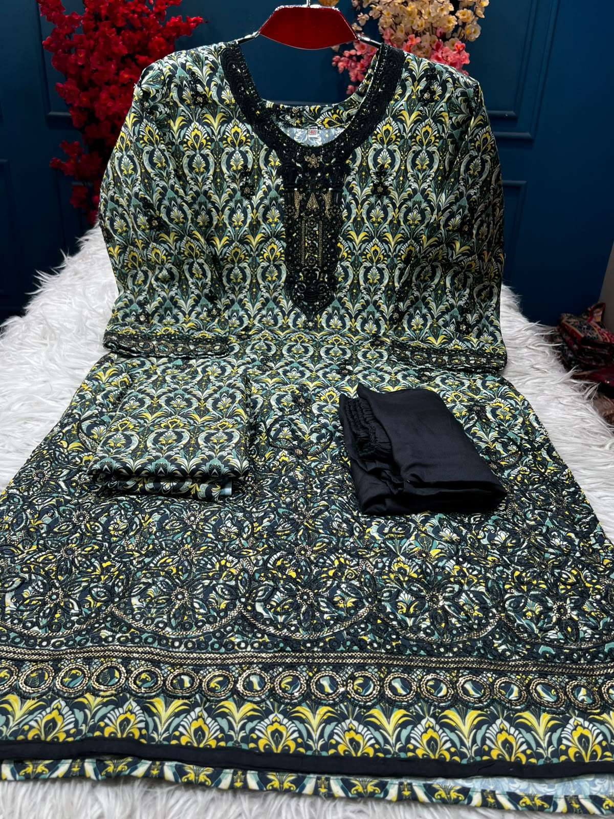 Cherry Silk Black Yellow Stitched Set - 1100