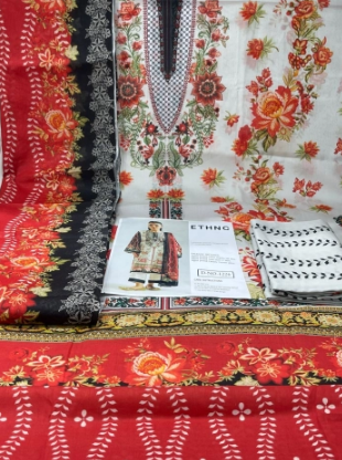 Pakistani Inspired ETHNC Catalogue Unstitched Cotton Collection - 1150 White