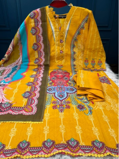 Premium Quality Luxury Lawn Stitched Collection -Yellow 1100