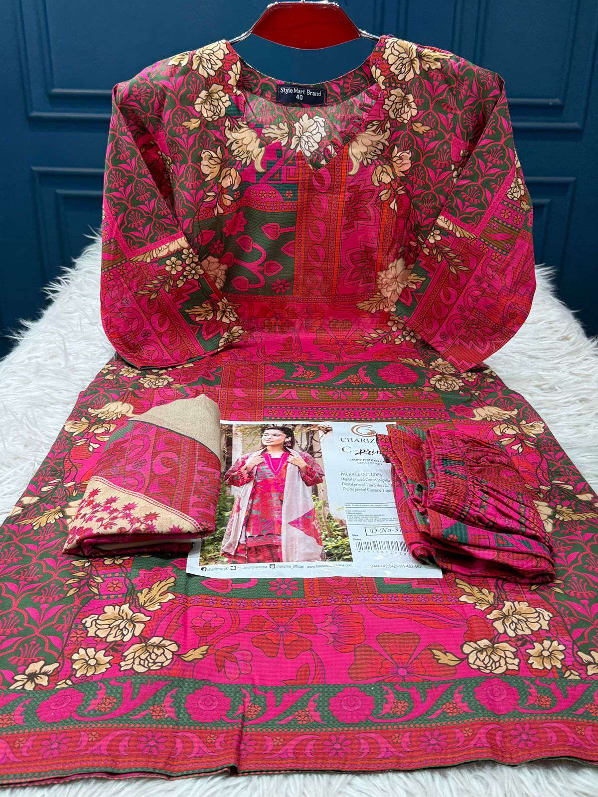 Charizma Printed Berry Stitched Lawn - 1150