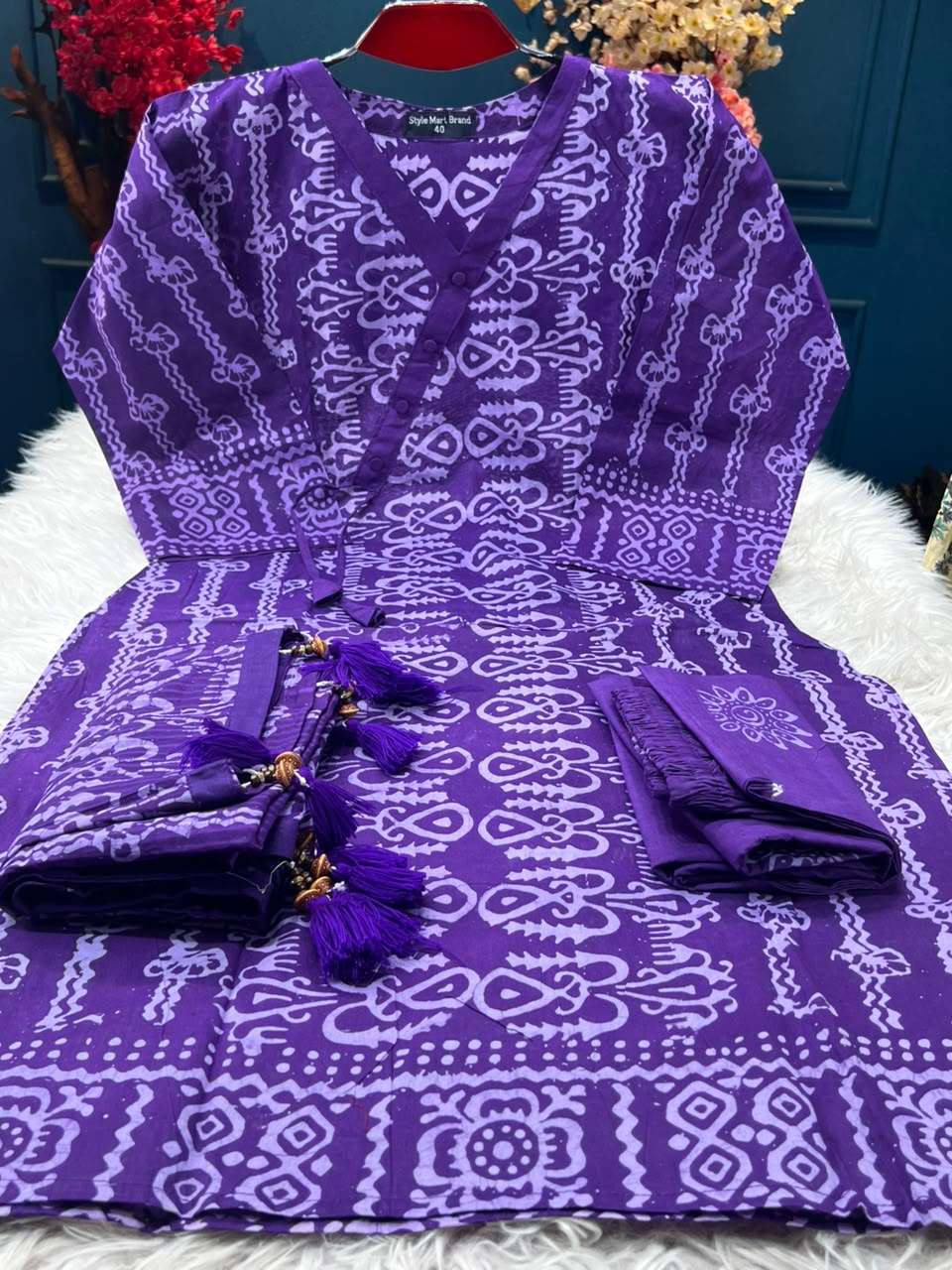 Deep Purple Stitched Natural Dress - 1300