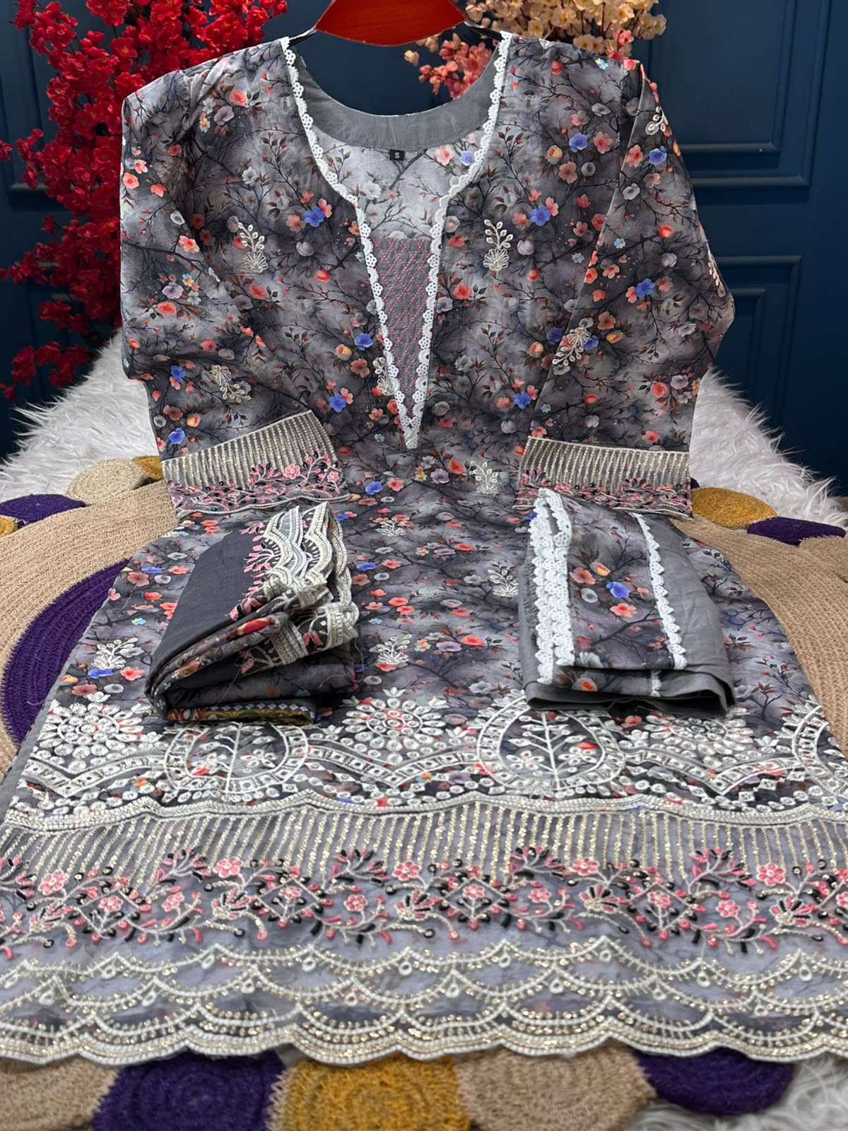 Ash Gray Blossom Tunic - 1450