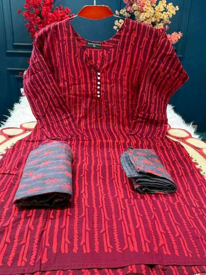 Maroon Batik Stitched Three Piece - 1300