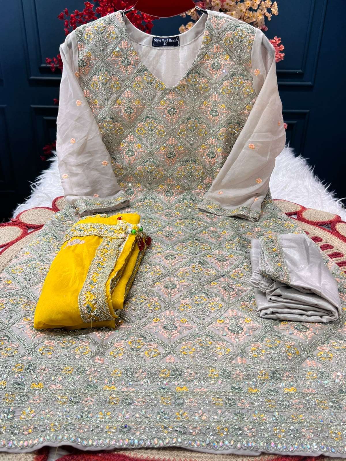 Yellow Dupatta Boutique Embroidered Stitched Collection - 2450