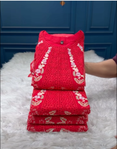 Premium Quality Pakistani Inspired Stitched Cotton Collection - RED 2650