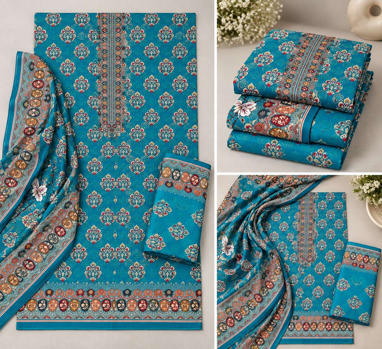 Step Cotton Firozi Unstitched Dress - 1150