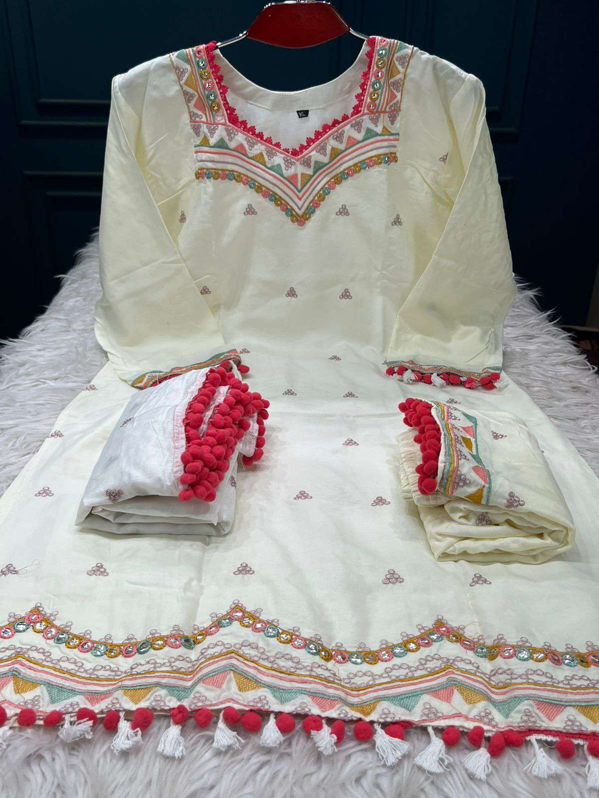 White Cotton Fabrics Stitched Collection - 1199