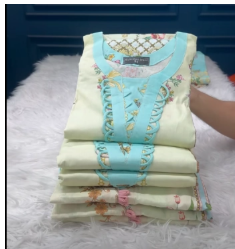 New Arraivals JoyPuri Cotton Printed Stitched Collection - 1050 Sky & Off White Colour