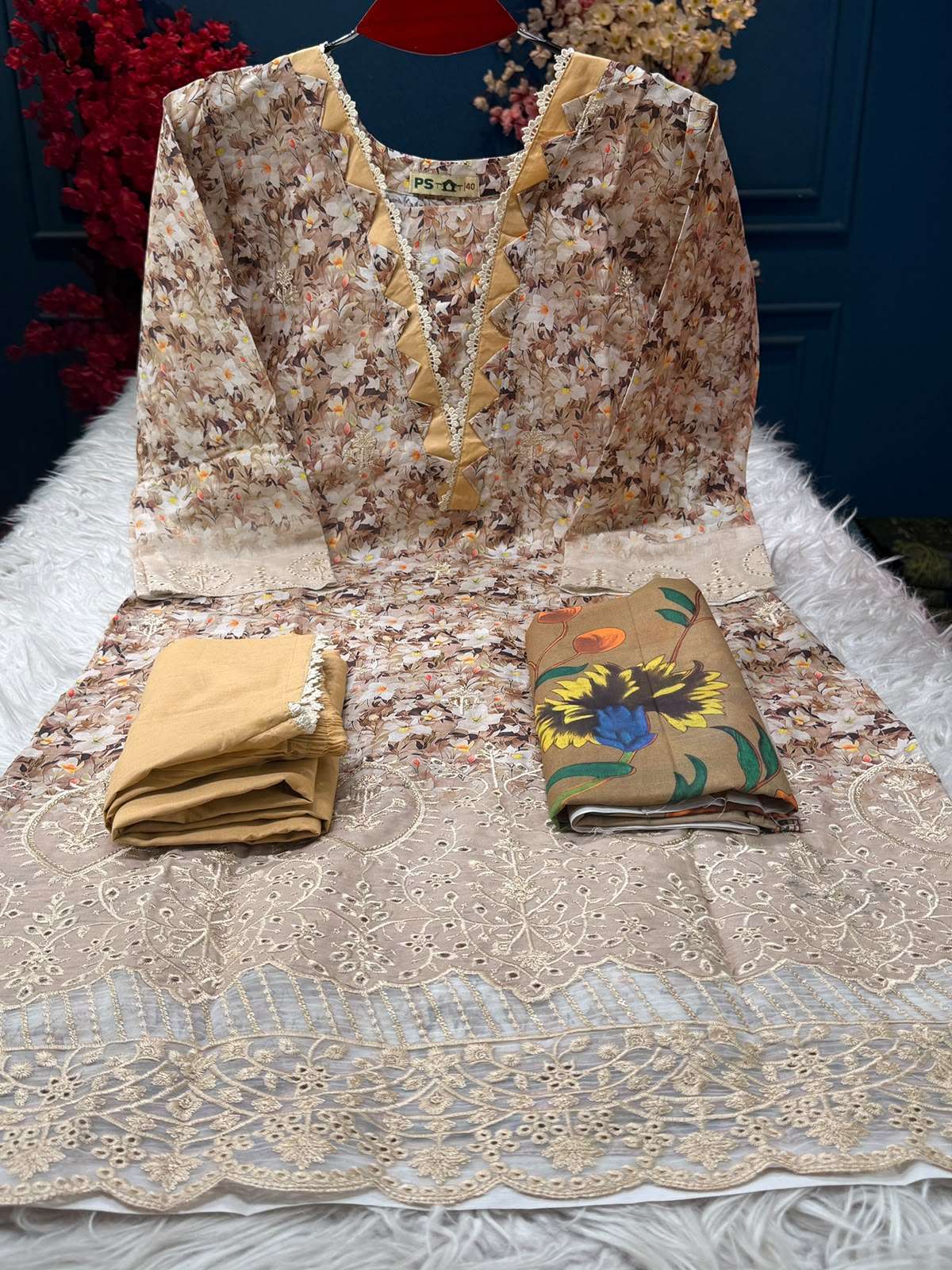 Cutwork Detail Suit - 999 Beige