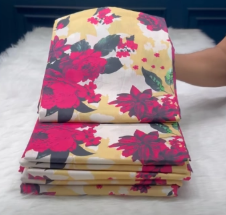 New Arraivals JoyPuri Cotton Printed Unstitched Collection - 1050 Cream & Mejenda Flower