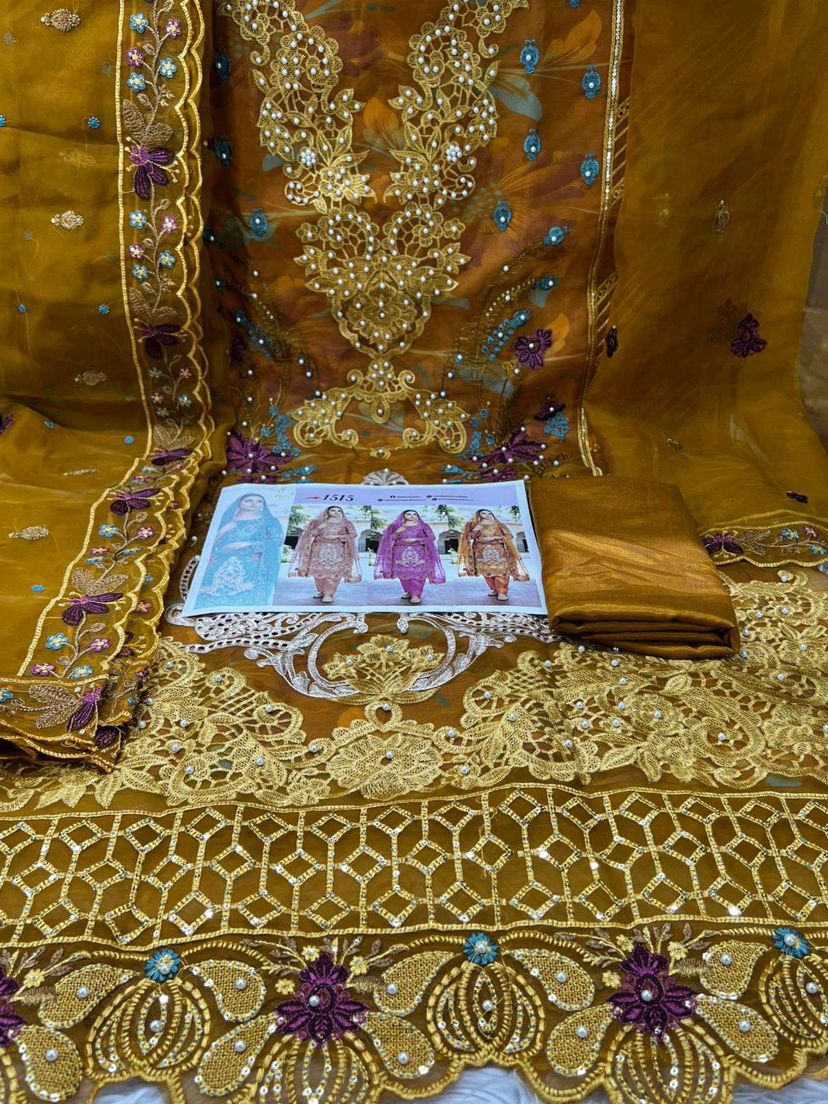 New Arraivals Inner Printed Pure Organza Unstitched Collection - 2000 Mustard