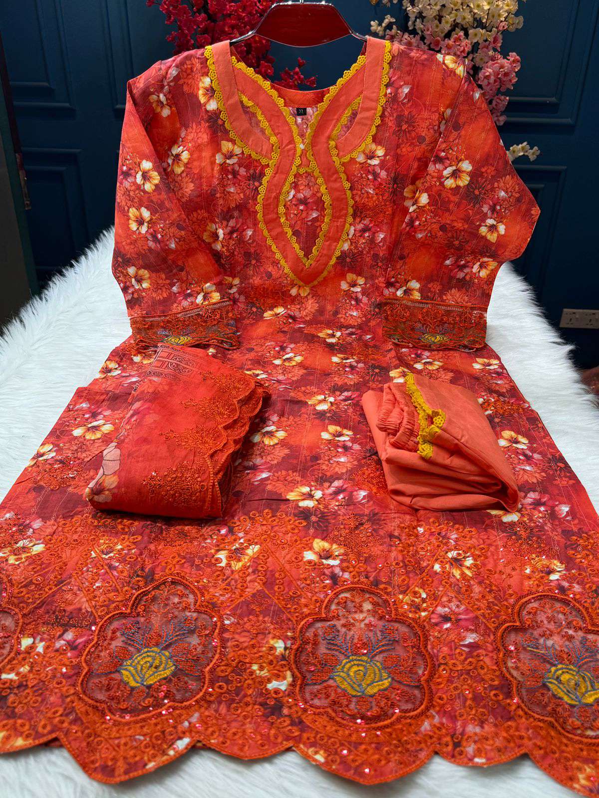 Pakistani Switch Cotton Orange Stitched Dress - 1450