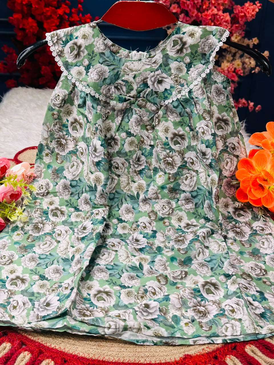Flowery Mint Baby Frock