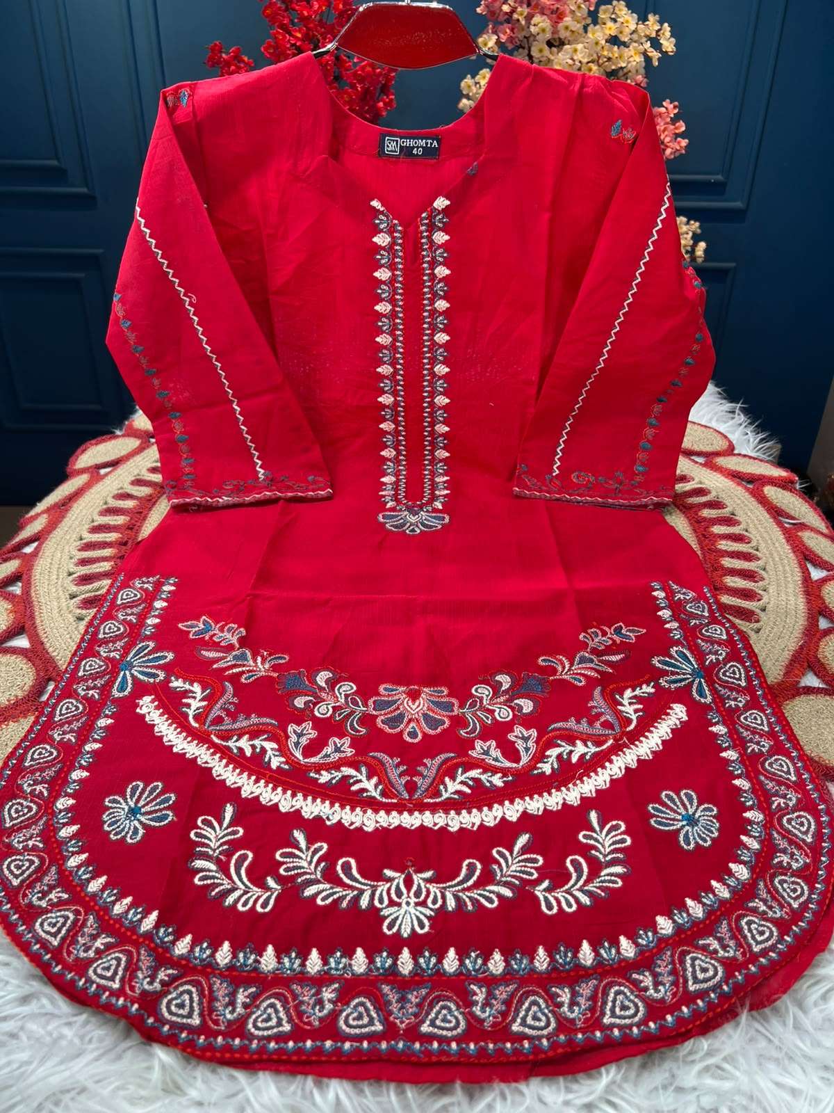 Red Embroidered 1 piece Set - 750