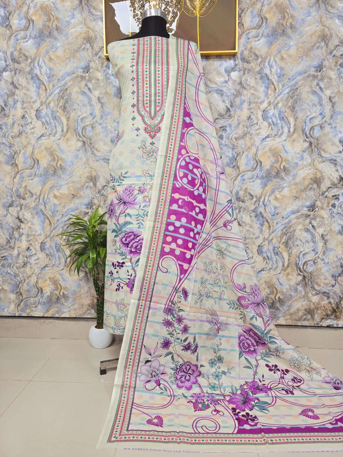 CREAM WHITE UNSTITCHED Salwar Kamiz - 950