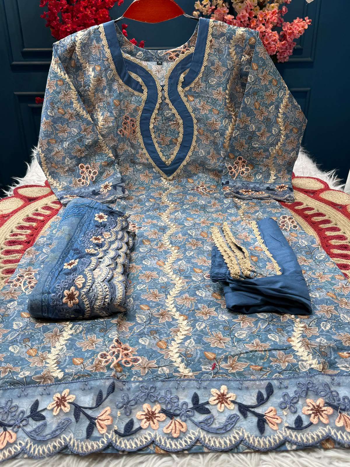 Pakistani Switch Cotton Bl;ue Stitched Dress - 1450